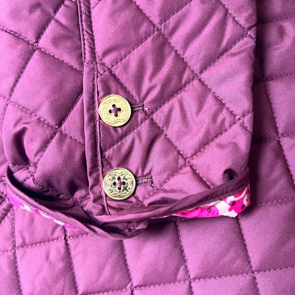 C. Wonder Quilted Burgundy Jacket Women’s XL Pink Print Lining Button Front - Picture 10 of 14